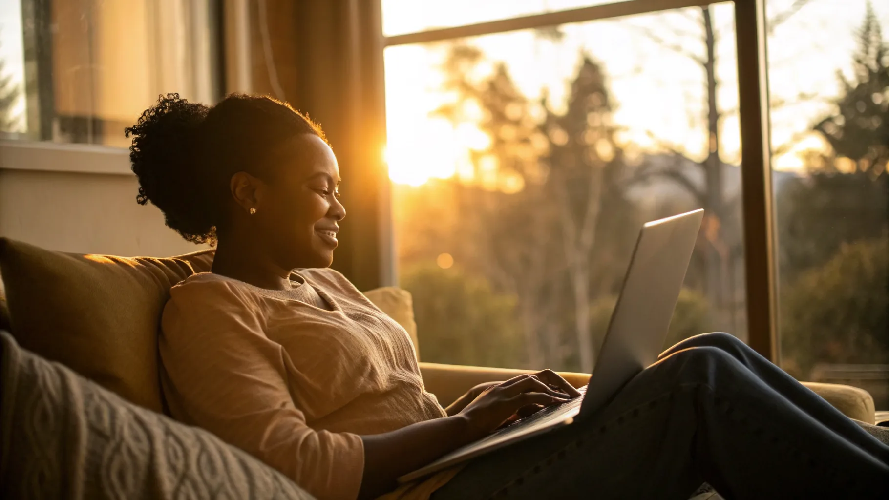 Online psychiatry and therapy visit in a warm, sunlit setting
