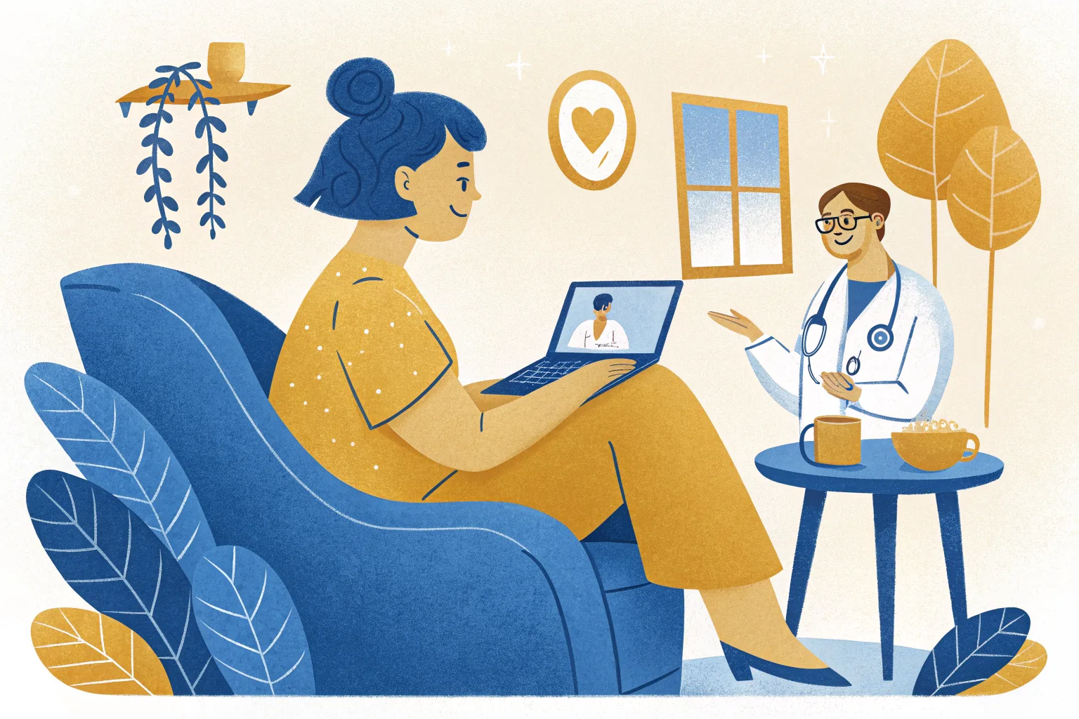 A Texas patient talking with a psychiatrist by secure video from home