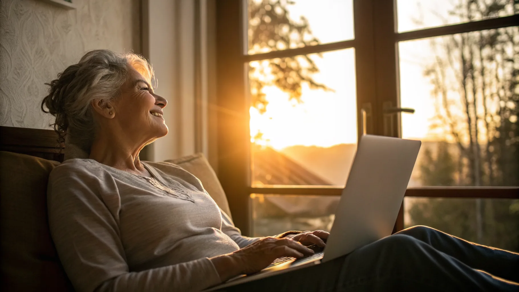 Online psychiatry and therapy visit in a warm, sunlit setting